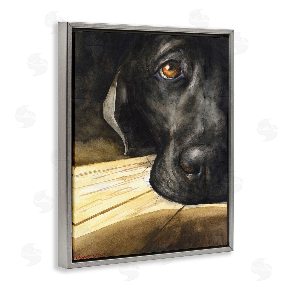 George Dyachenko Labrador Resting Pet Dog Portrait Brown Black Gray Floater Frame Canvas Art