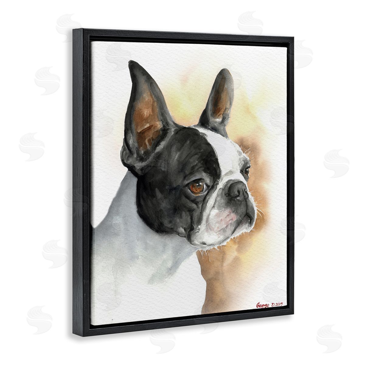George Dyachenko Boston Terrier Pet Dog Portrait Black Brown Black Floater Frame Canvas Art