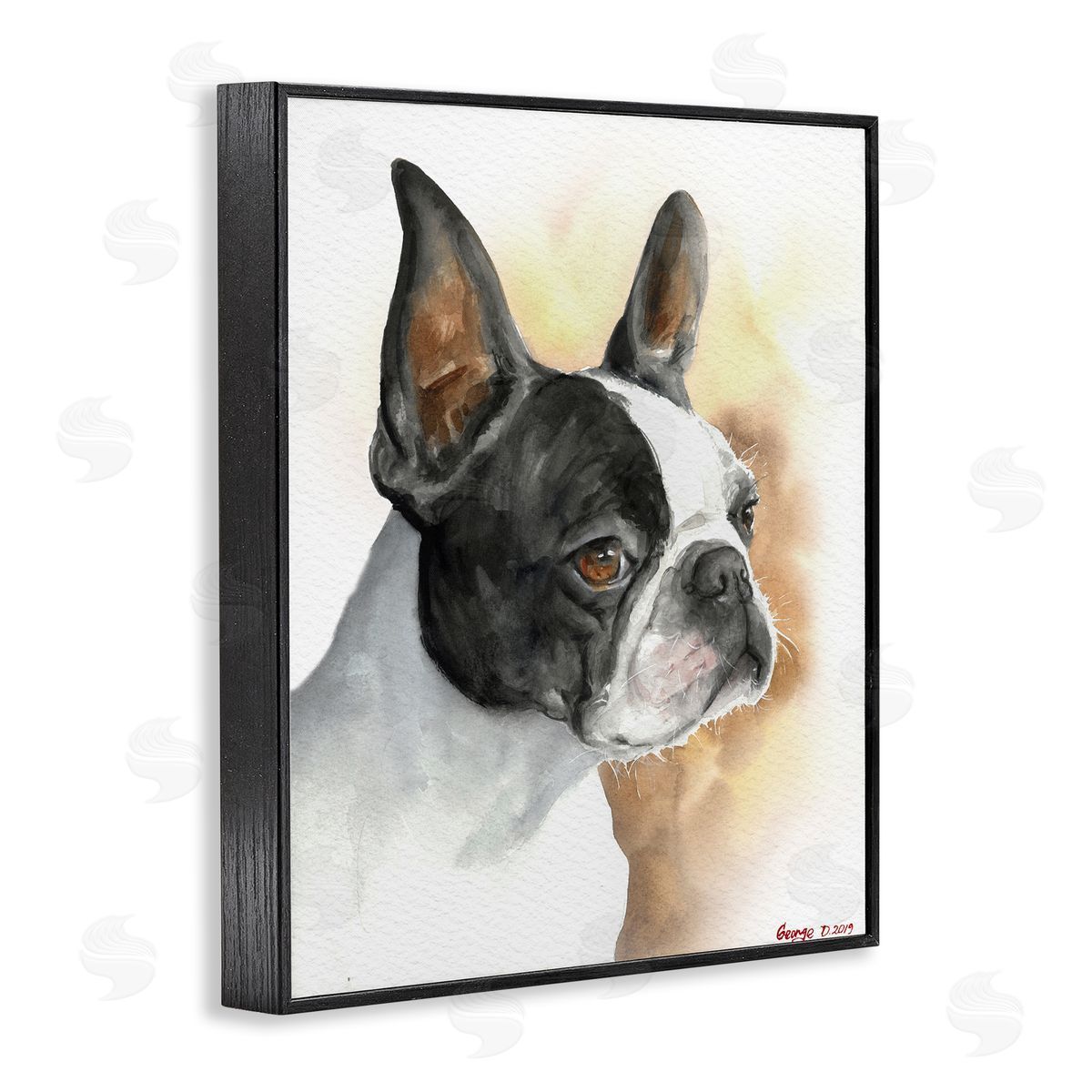 George Dyachenko Boston Terrier Pet Dog Portrait Black Brown Black Framed Giclee Wall Art