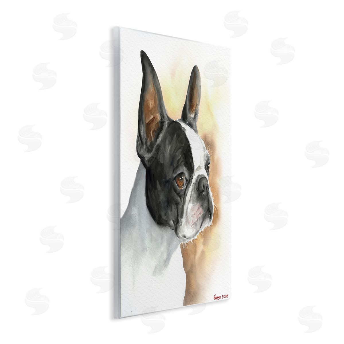 George Dyachenko Boston Terrier Pet Dog Portrait Black Brown Wall Plaque Art