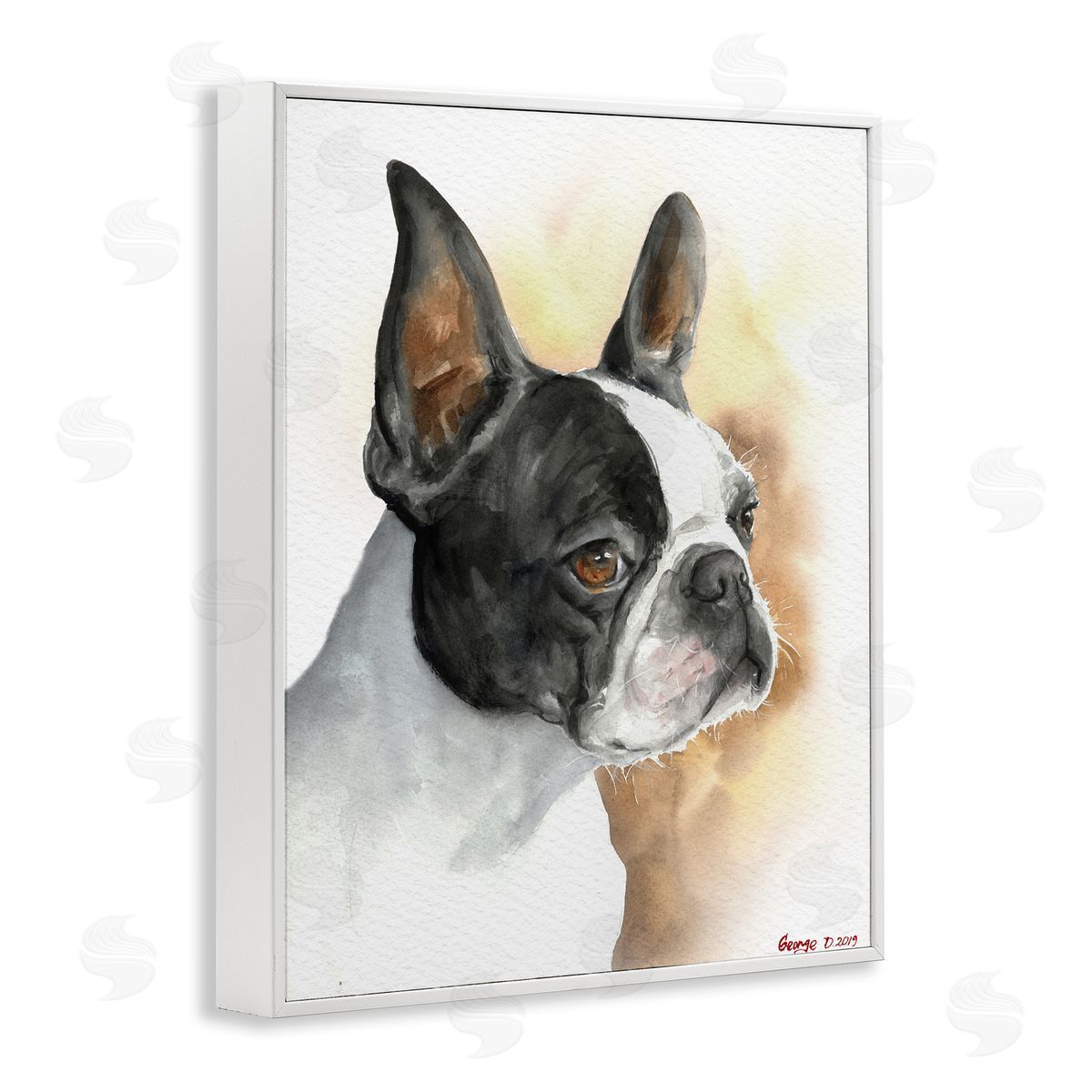 George Dyachenko Boston Terrier Pet Dog Portrait Black Brown White Framed Giclee Wall Art