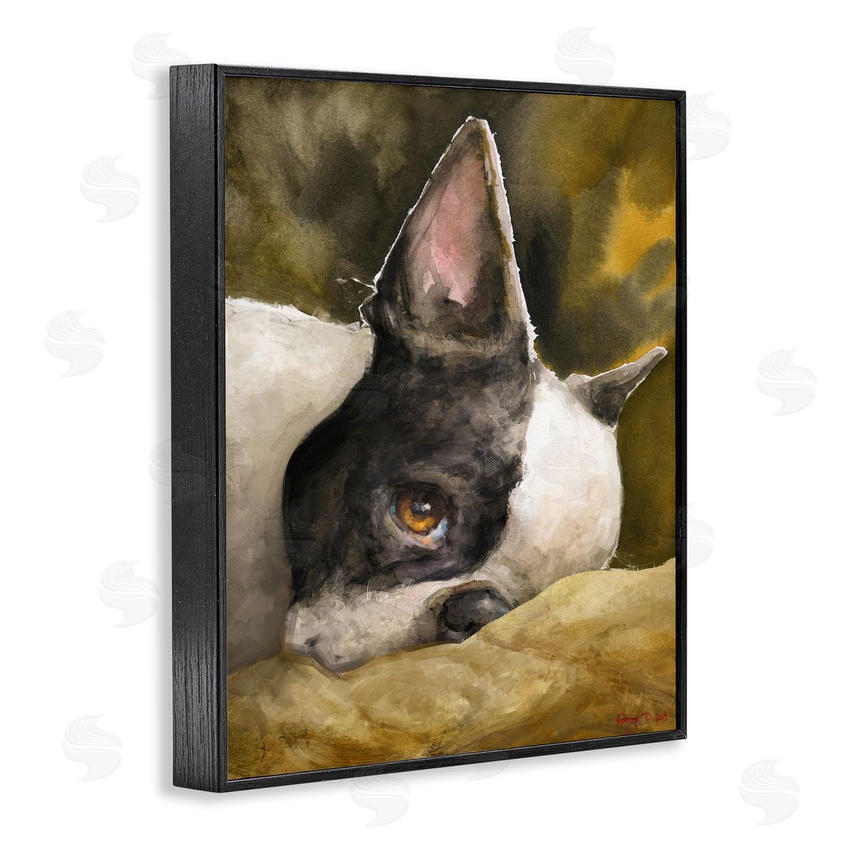 George Dyachenko Boston Terrier Resting Dog Pet Portrait Black Brown Black Framed Giclee Wall Art