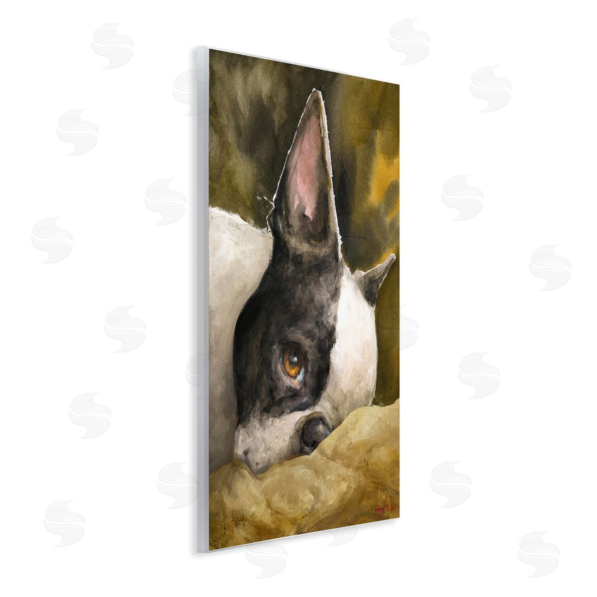 George Dyachenko Boston Terrier Resting Dog Pet Portrait Black Brown Wall Plaque Art