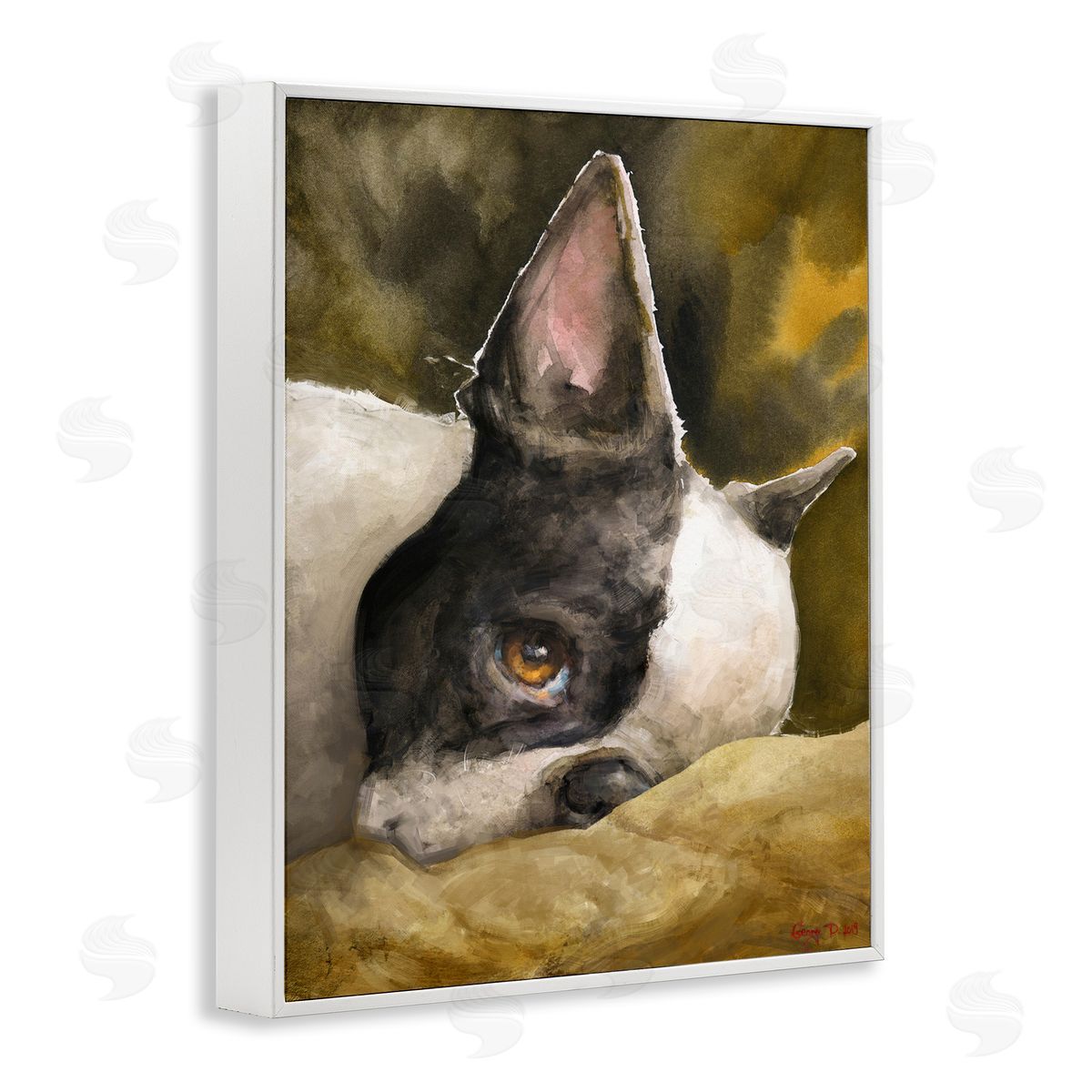 George Dyachenko Boston Terrier Resting Dog Pet Portrait Black Brown White Framed Giclee Wall Art