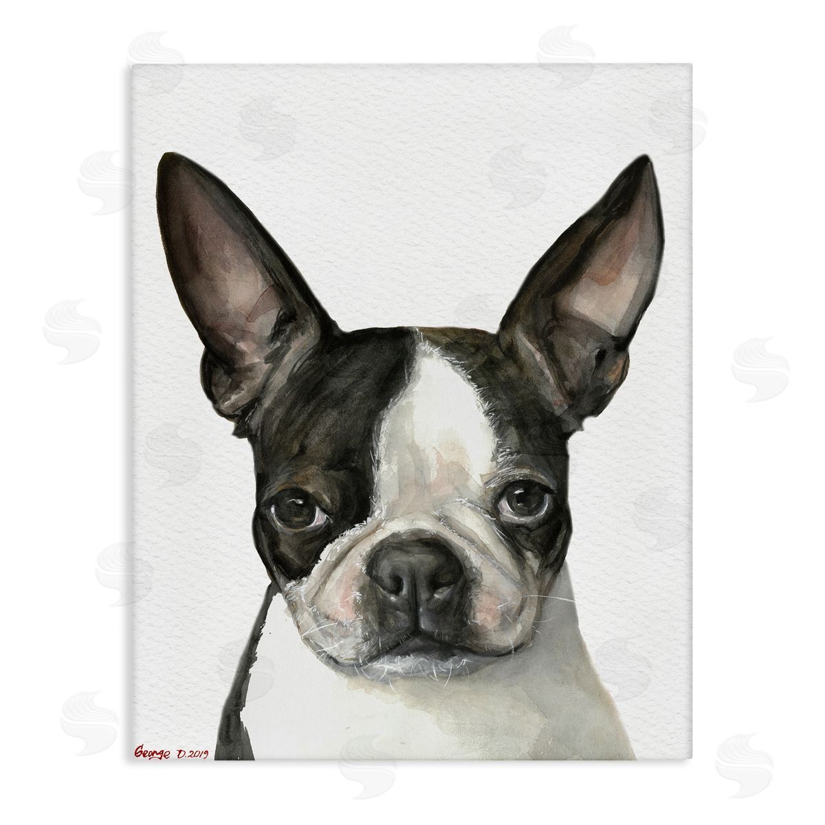 George Dyachenko Minimal Boston Terrier Portrait Pet Dog Black White Canvas Wall Art