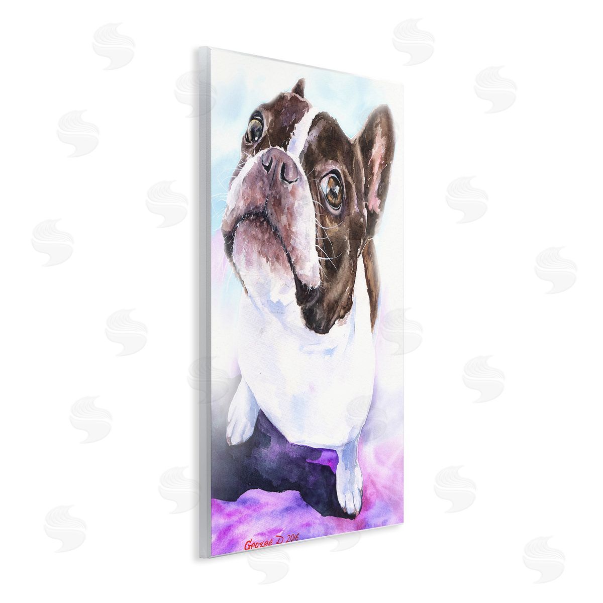 George Dyachenko Happy Boston Terrier Pet Dog Portrait Black Purple Wall Plaque Art