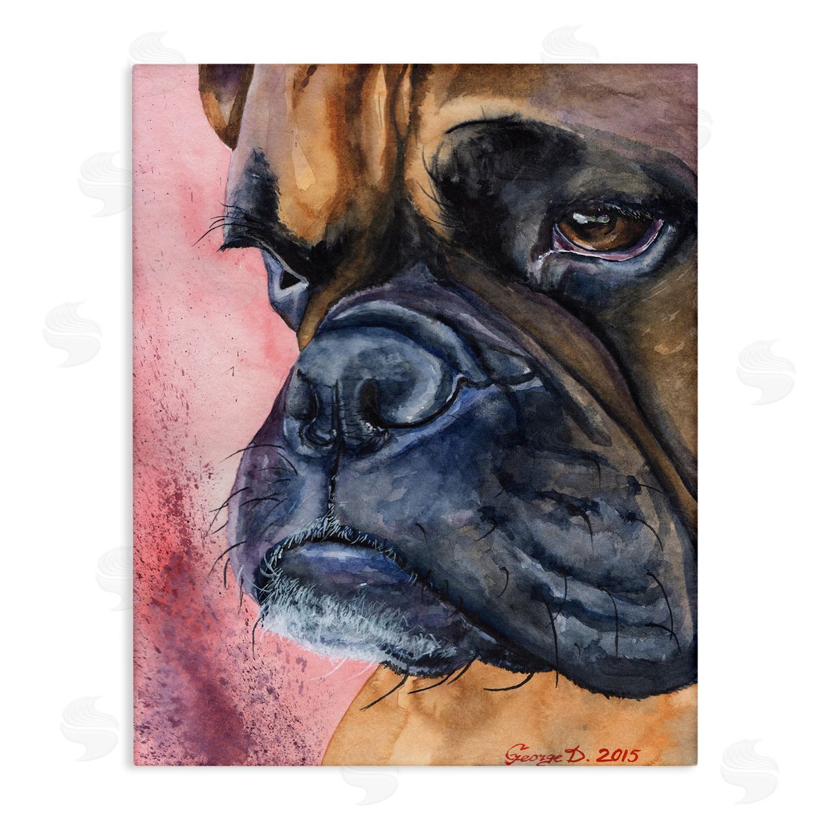 George Dyachenko Pensive Boxer Dog Pet Portrait Brown Pink Canvas Wall Art