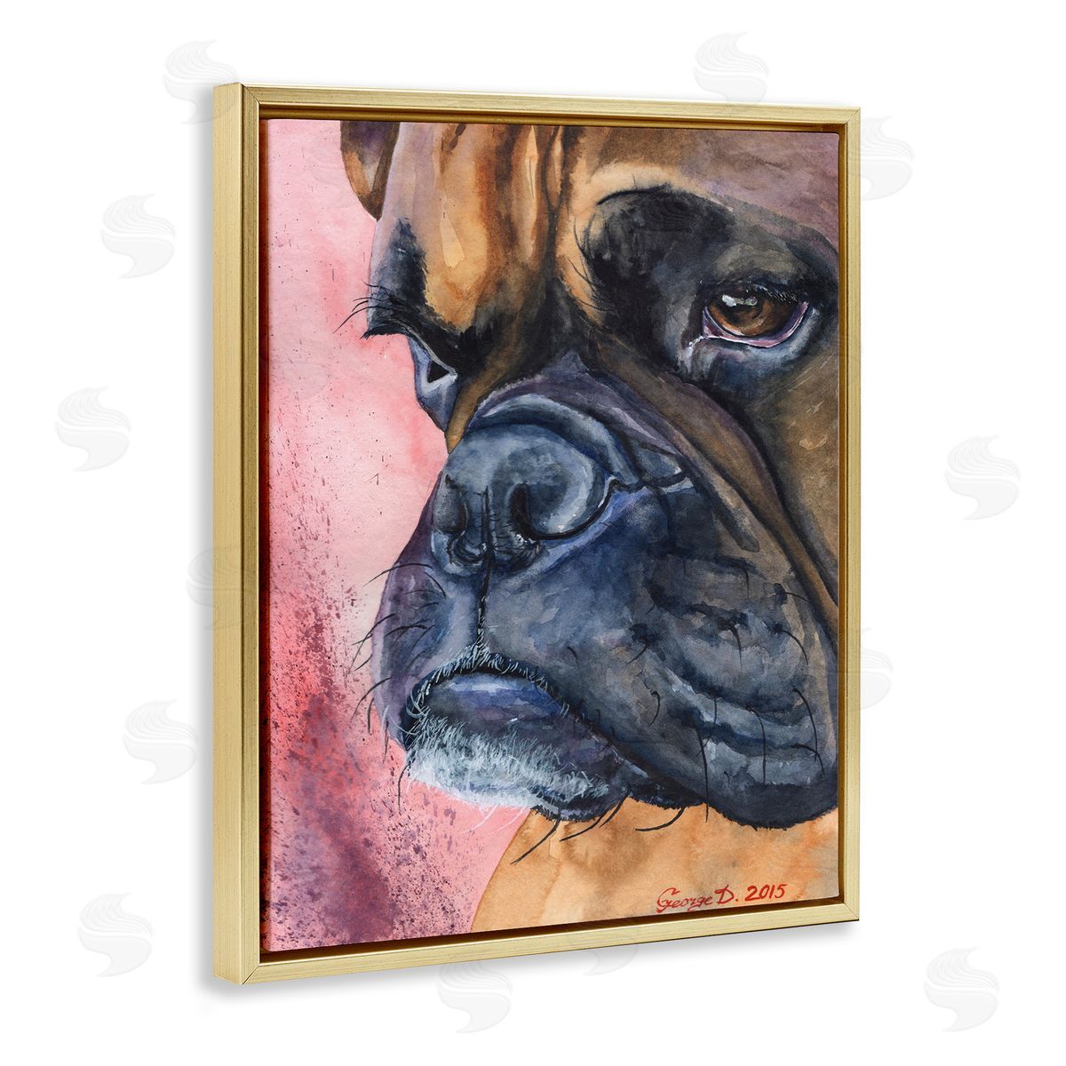 George Dyachenko Pensive Boxer Dog Pet Portrait Brown Pink Gold Floater Frame Canvas Art
