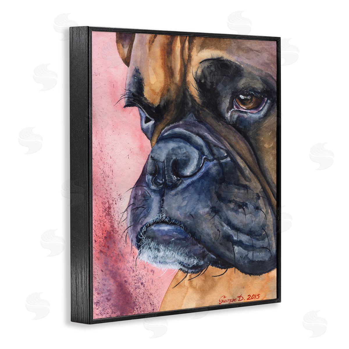 George Dyachenko Pensive Boxer Dog Pet Portrait Brown Pink Black Framed Giclee Wall Art