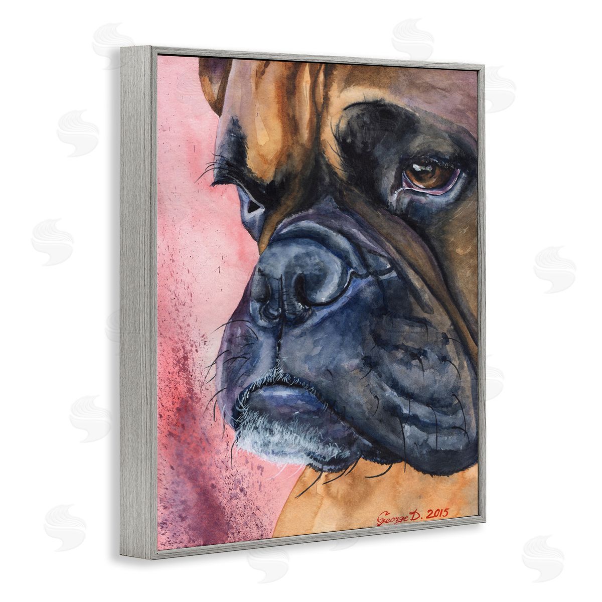 George Dyachenko Pensive Boxer Dog Pet Portrait Brown Pink Gray Framed Giclee Wall Art