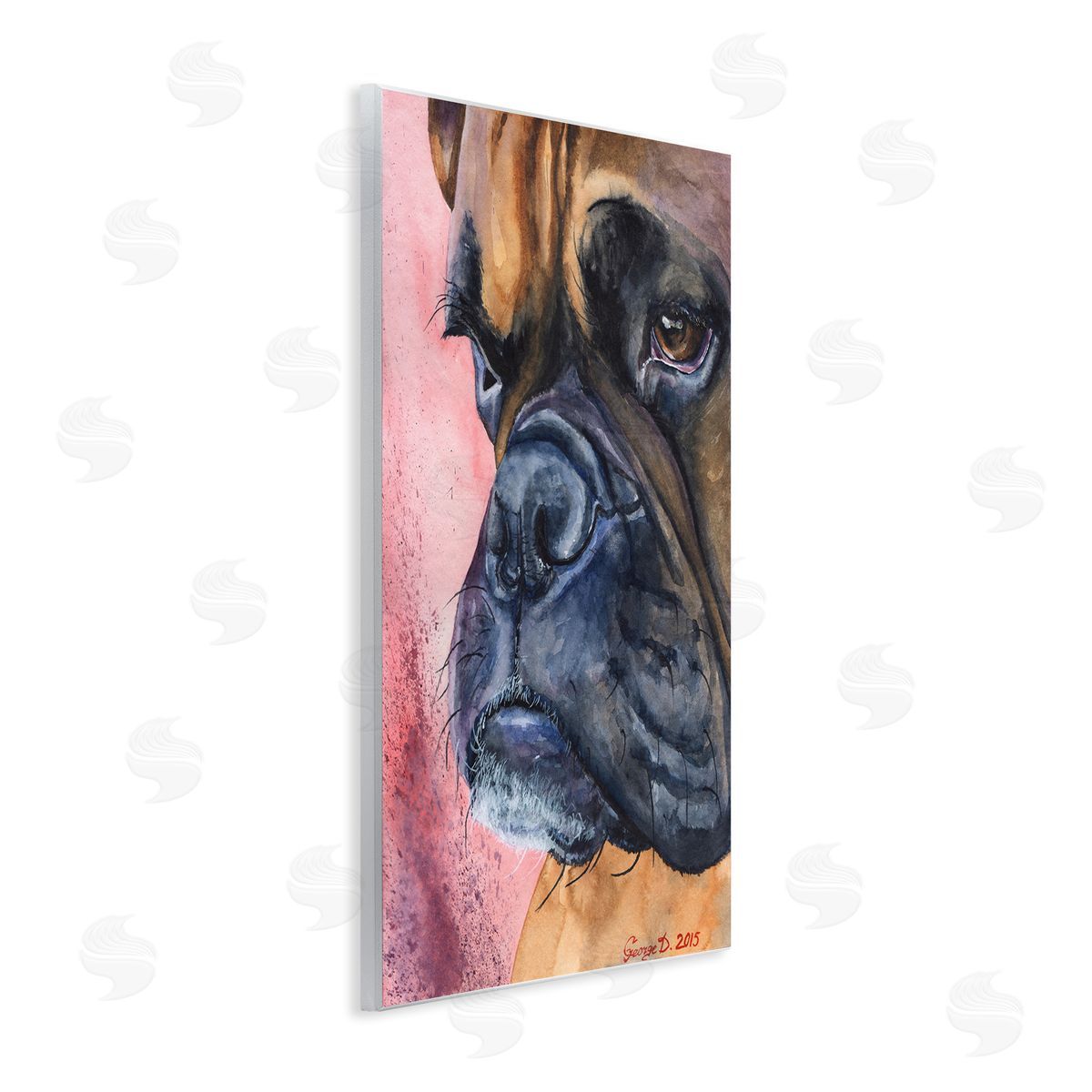 George Dyachenko Pensive Boxer Dog Pet Portrait Brown Pink Wall Plaque Art