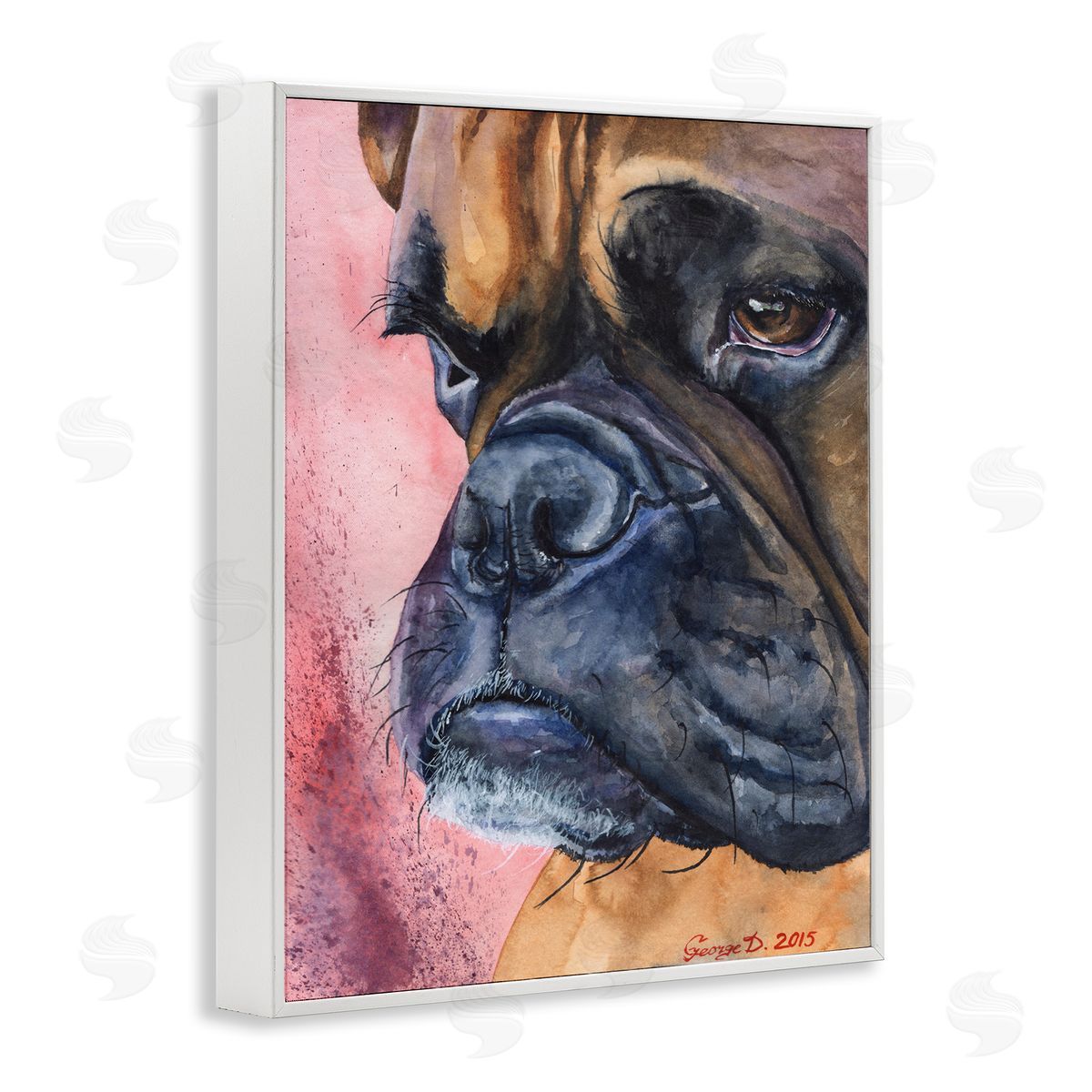 George Dyachenko Pensive Boxer Dog Pet Portrait Brown Pink White Framed Giclee Wall Art