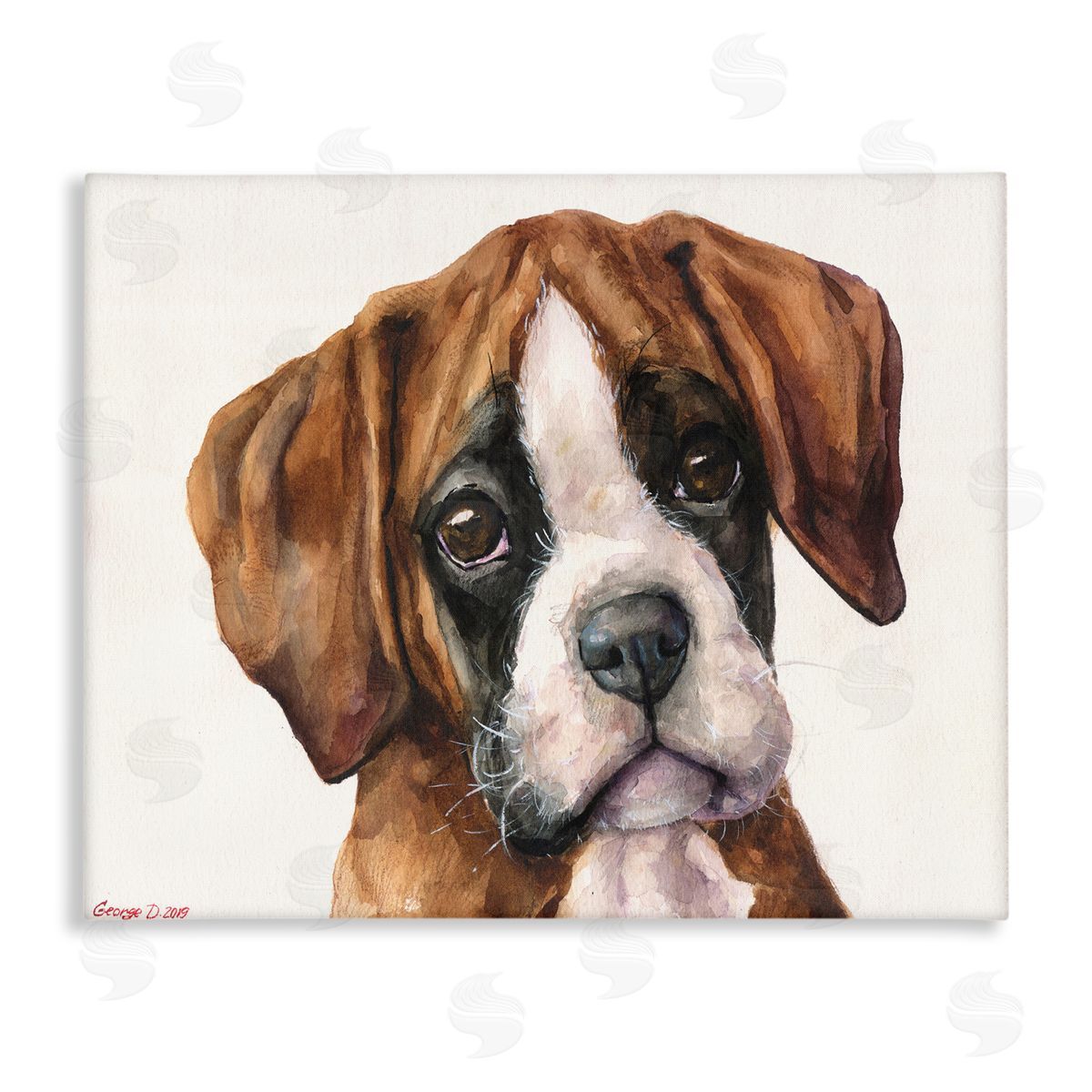 George Dyachenko Puppy Eyes Boxer Dog Pet Portrait Brown White Canvas Wall Art