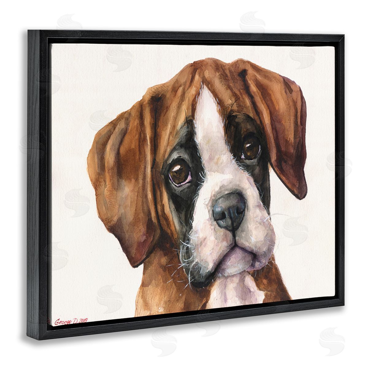 George Dyachenko Puppy Eyes Boxer Dog Pet Portrait Brown White Black Floater Frame Canvas Art
