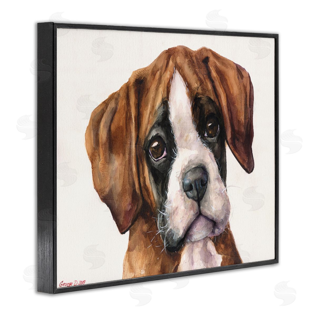 George Dyachenko Puppy Eyes Boxer Dog Pet Portrait Brown White Black Framed Giclee Wall Art