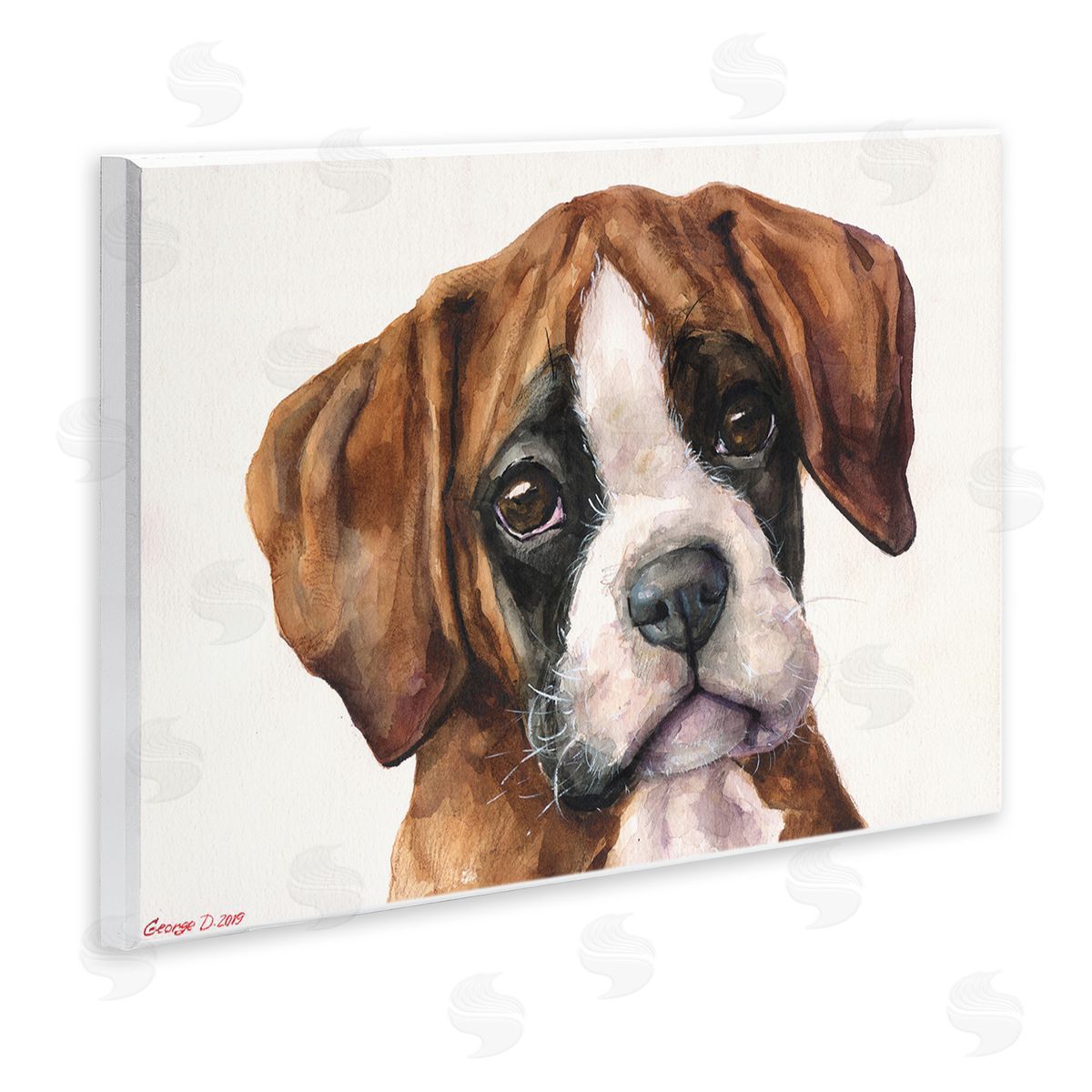George Dyachenko Puppy Eyes Boxer Dog Pet Portrait Brown White Wall Plaque Art