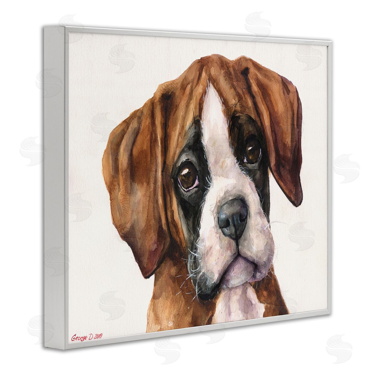 George Dyachenko Puppy Eyes Boxer Dog Pet Portrait Brown White White Framed Giclee Wall Art