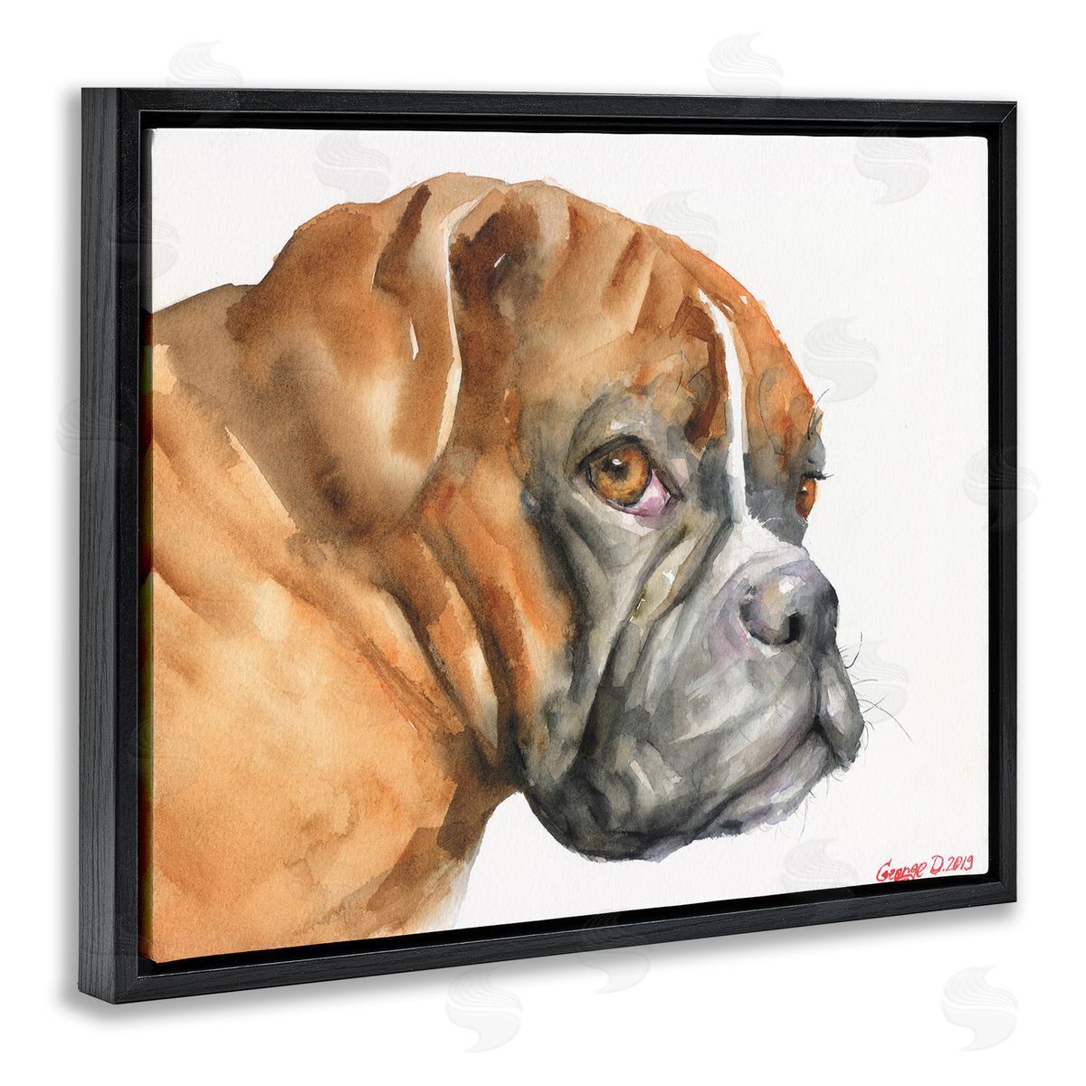 George Dyachenko Boxer Dog Looking Back Adorable Pet Portrait Black Floater Frame Canvas Art