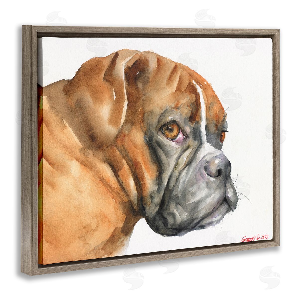 George Dyachenko Boxer Dog Looking Back Adorable Pet Portrait Brown Floater Frame Canvas Art