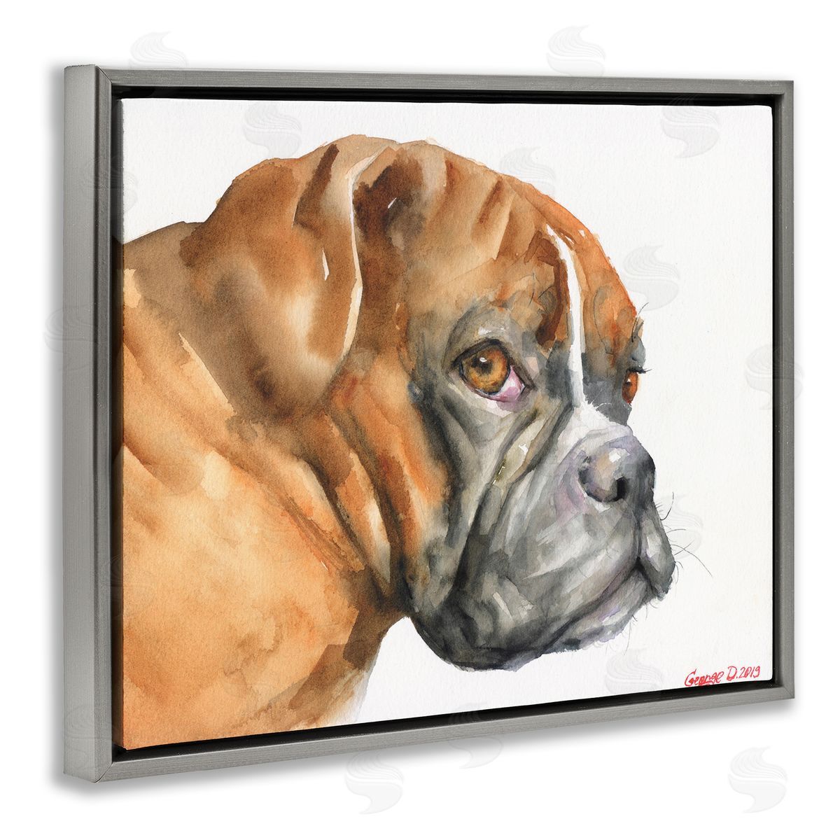 George Dyachenko Boxer Dog Looking Back Adorable Pet Portrait Gray Floater Frame Canvas Art