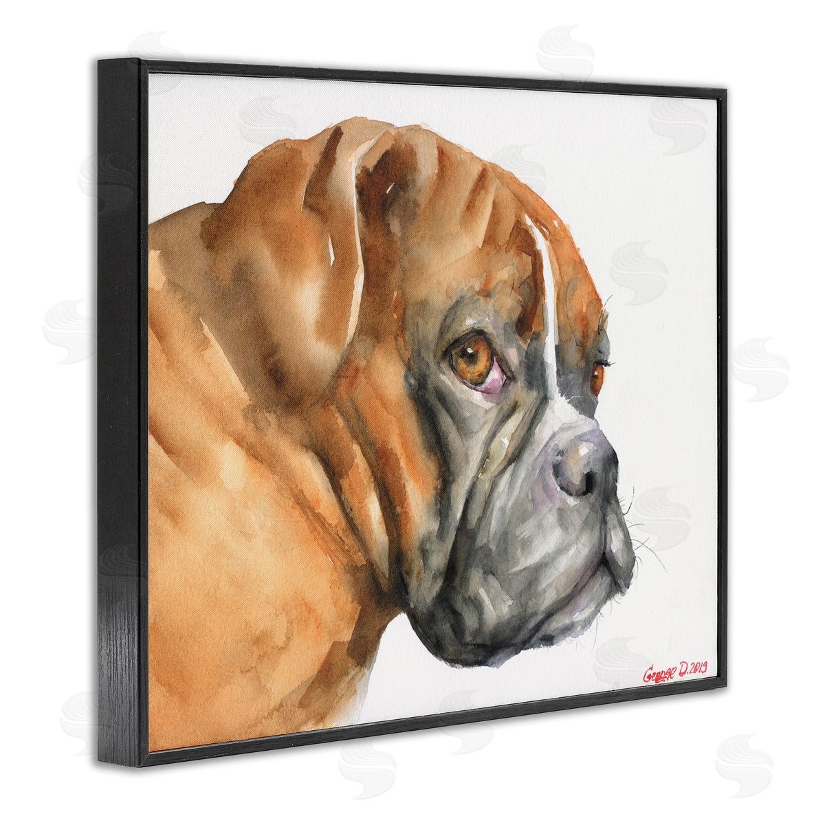 George Dyachenko Boxer Dog Looking Back Adorable Pet Portrait Black Framed Giclee Wall Art