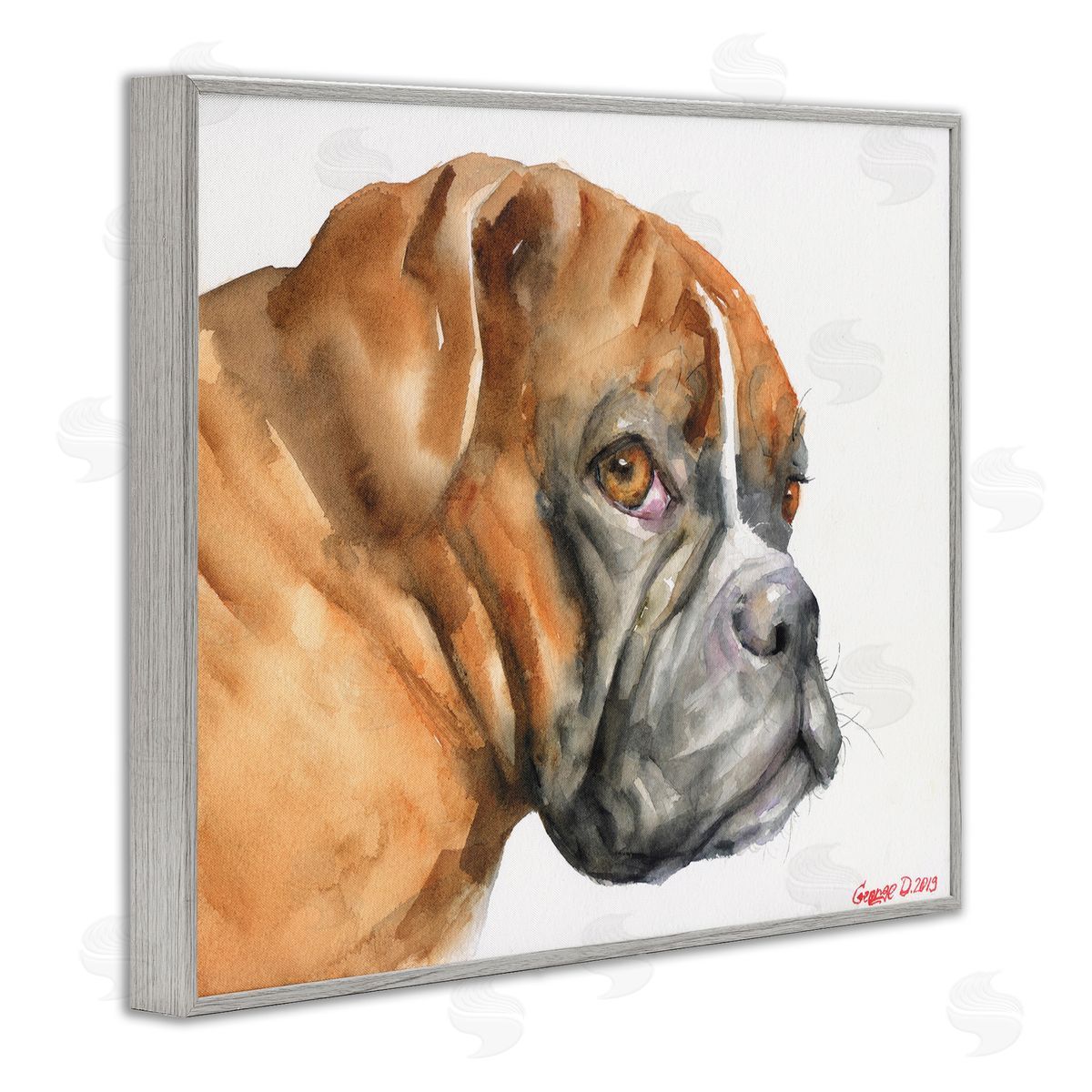 George Dyachenko Boxer Dog Looking Back Adorable Pet Portrait Gray Framed Giclee Wall Art