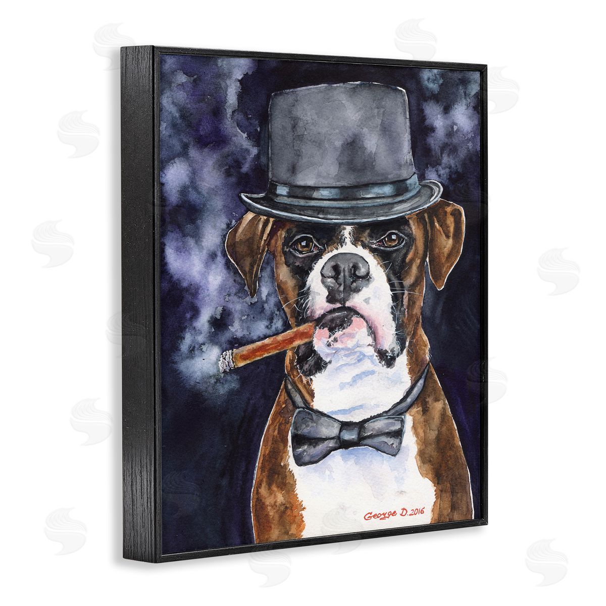 George Dyachenko Sophisticated Boxer Dog Portrait Top Hat Pet Black Framed Giclee Wall Art