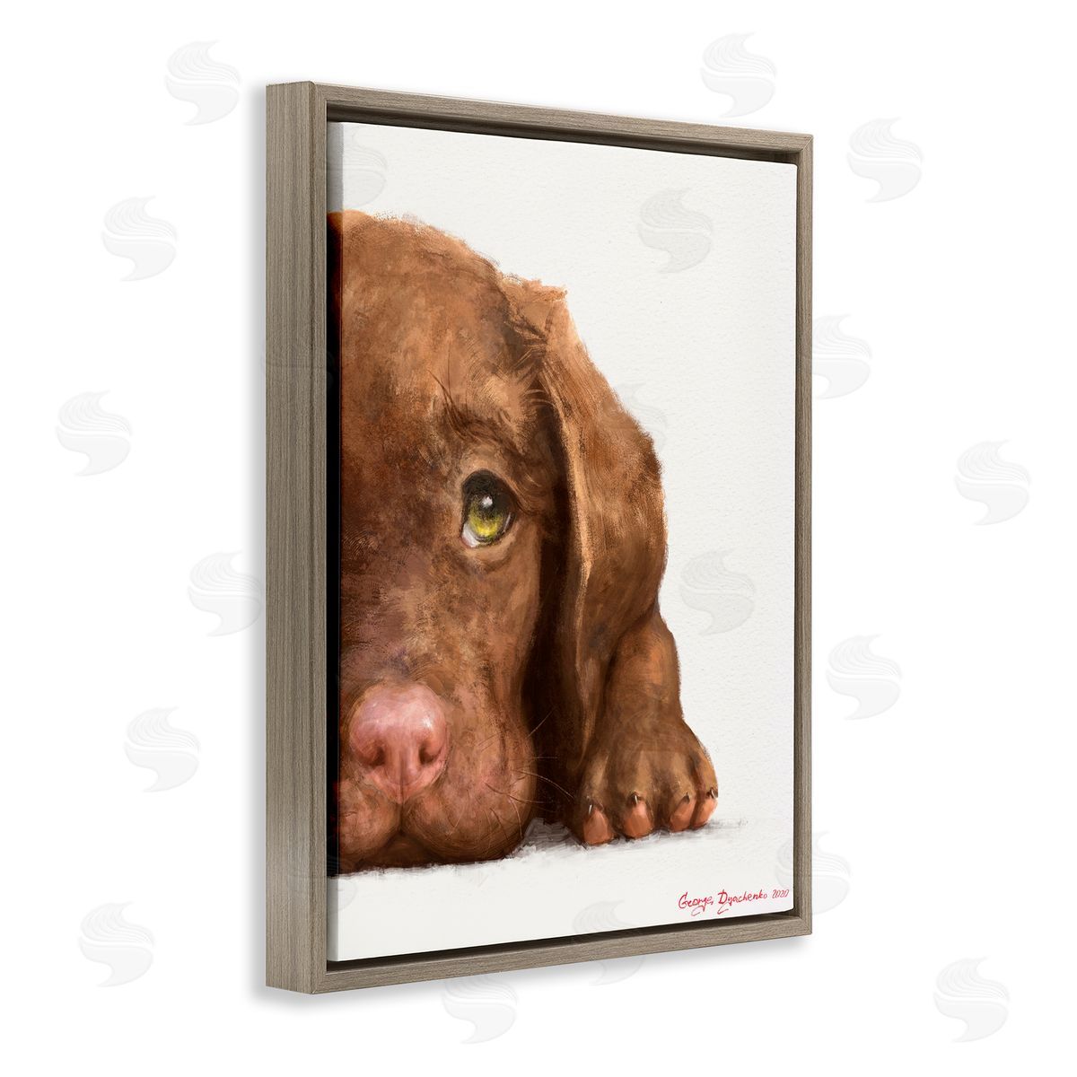 George Dyachenko Chocolate Labrador Puppy Resting Adorable Dog Portrait Brown Floater Frame Canvas Art