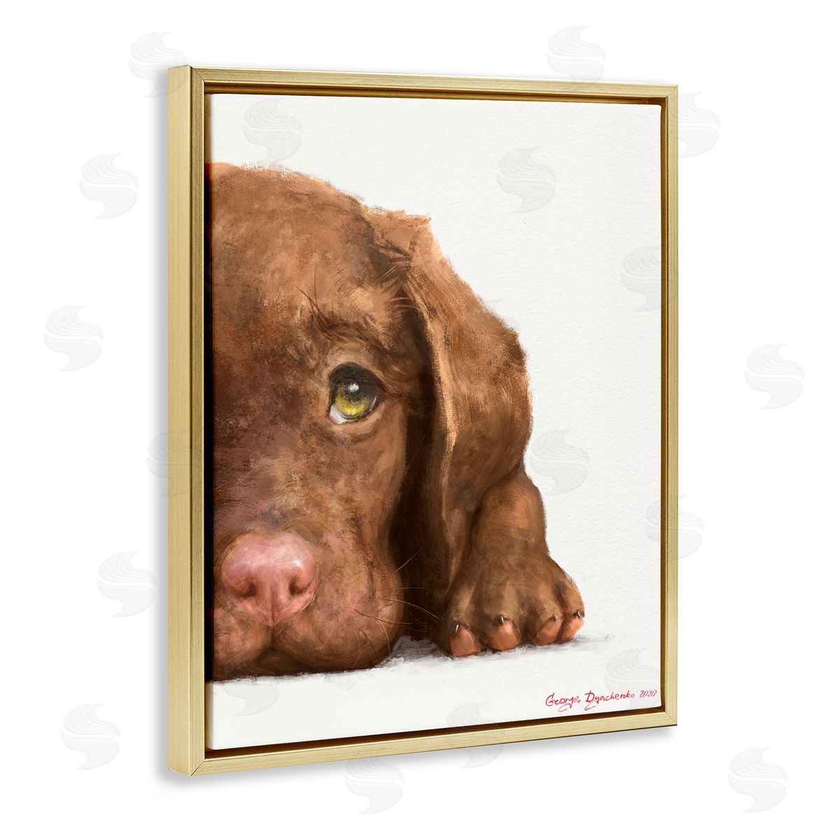 George Dyachenko Chocolate Labrador Puppy Resting Adorable Dog Portrait Gold Floater Frame Canvas Art