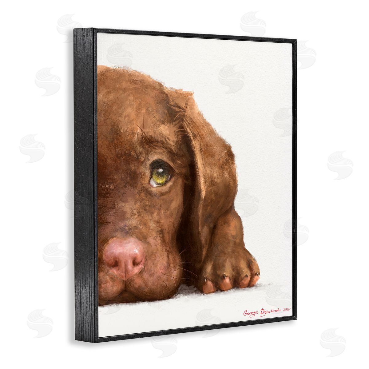 George Dyachenko Chocolate Labrador Puppy Resting Adorable Dog Portrait Black Framed Giclee Wall Art