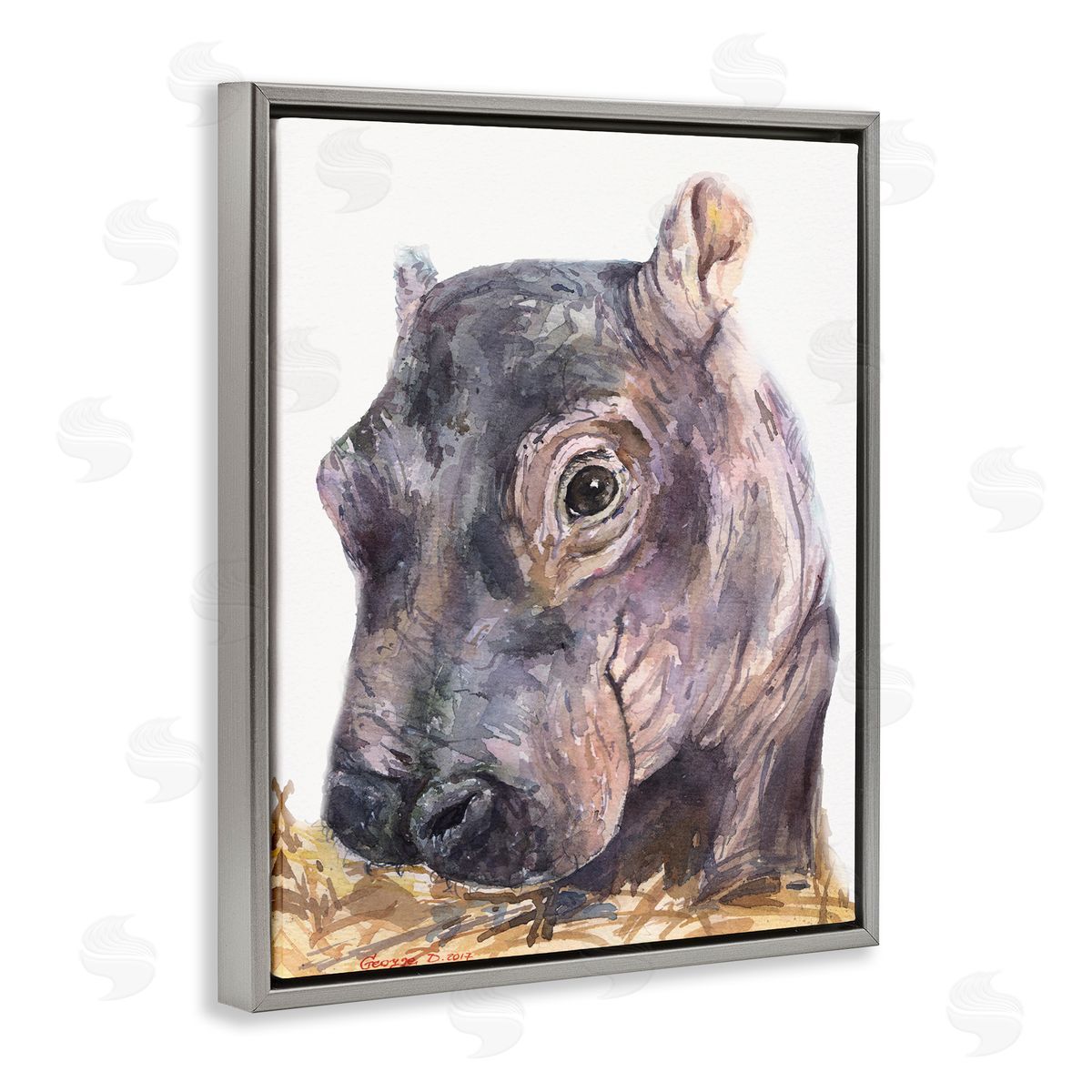George Dyachenko Baby Hippo Portrait Adorable Grey Safari Animal  Gray Floater Frame Canvas Art