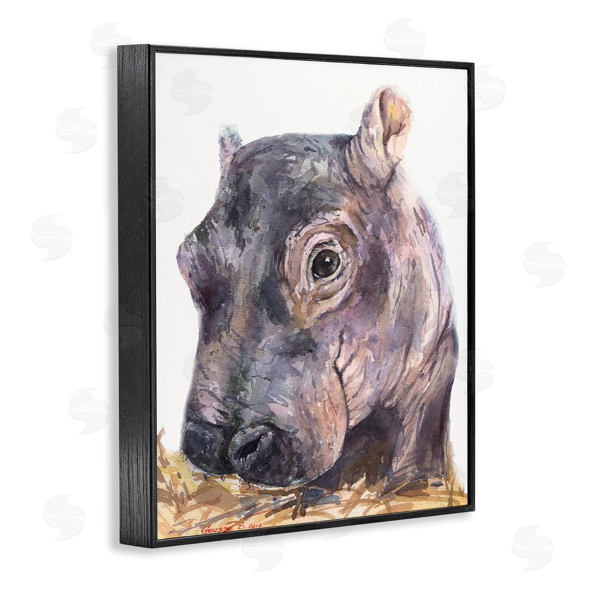 George Dyachenko Baby Hippo Portrait Adorable Grey Safari Animal  Black Framed Giclee Wall Art