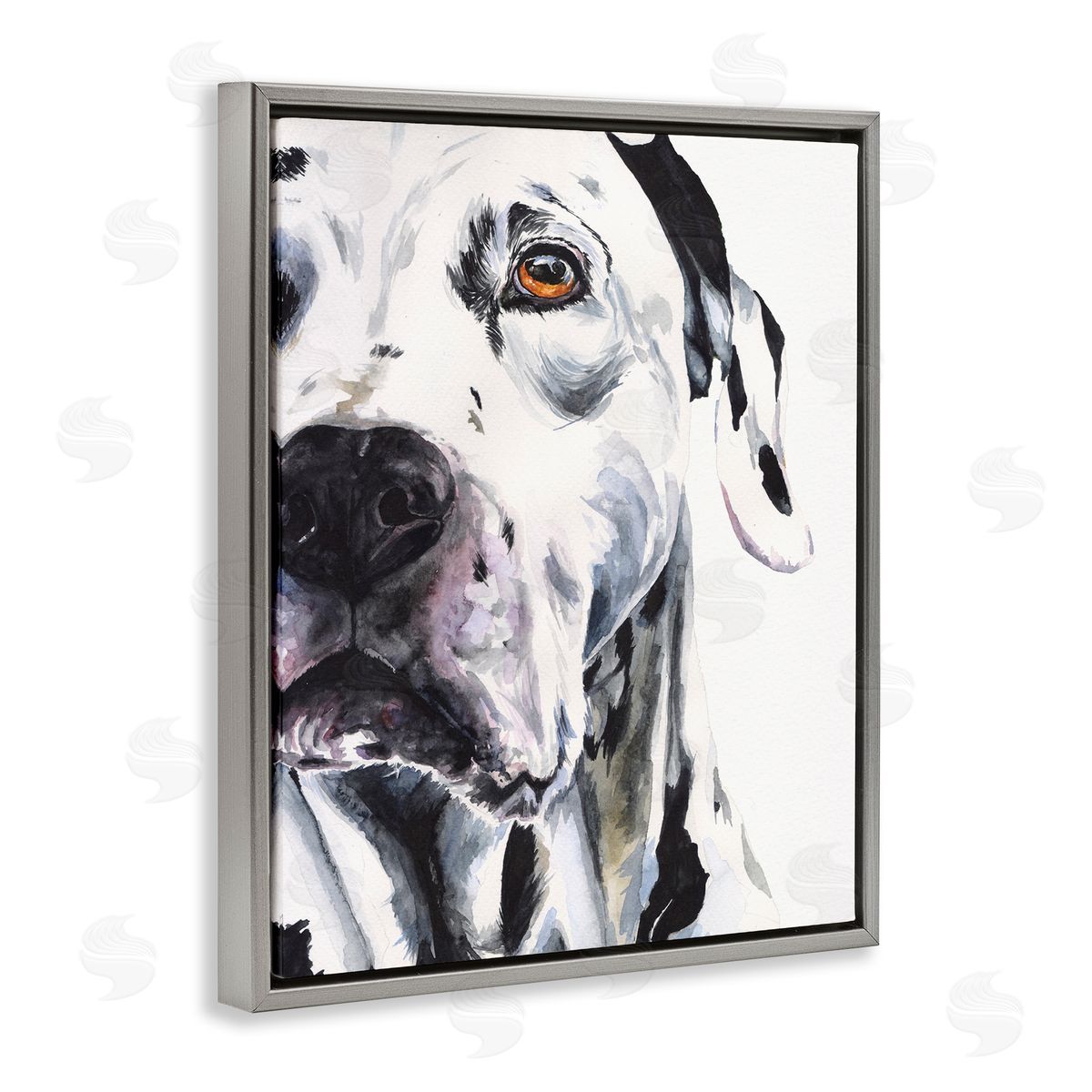 George Dyachenko Dalmatian Pet Dog Portrait Bold Spotted Dog Gray Floater Frame Canvas Art