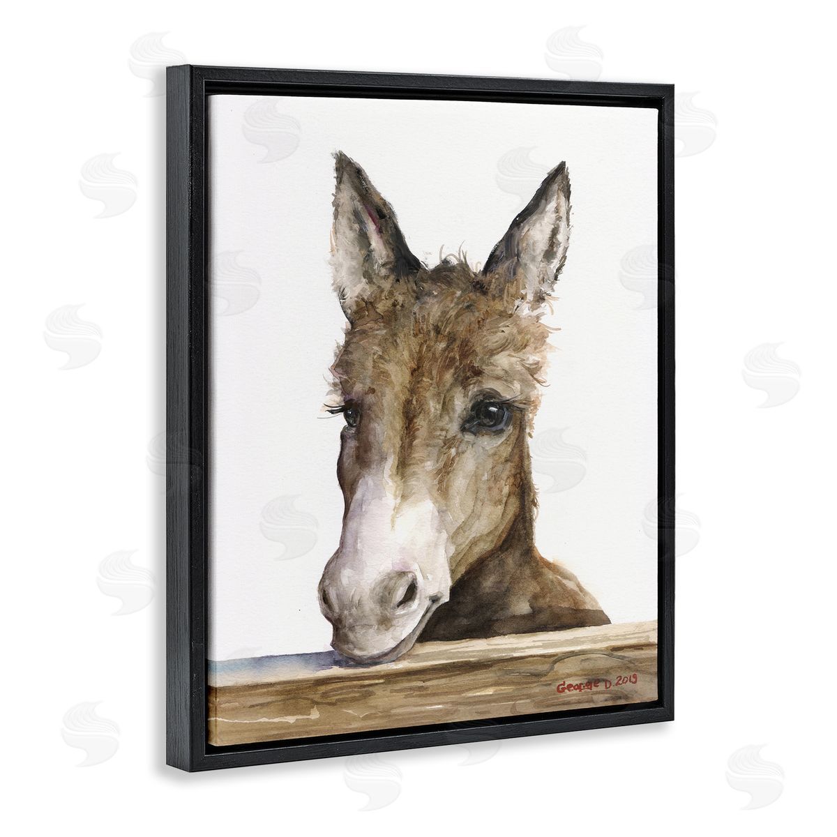George Dyachenko Baby Donkey Portrait Adorable Farm Animal Black Floater Frame Canvas Art