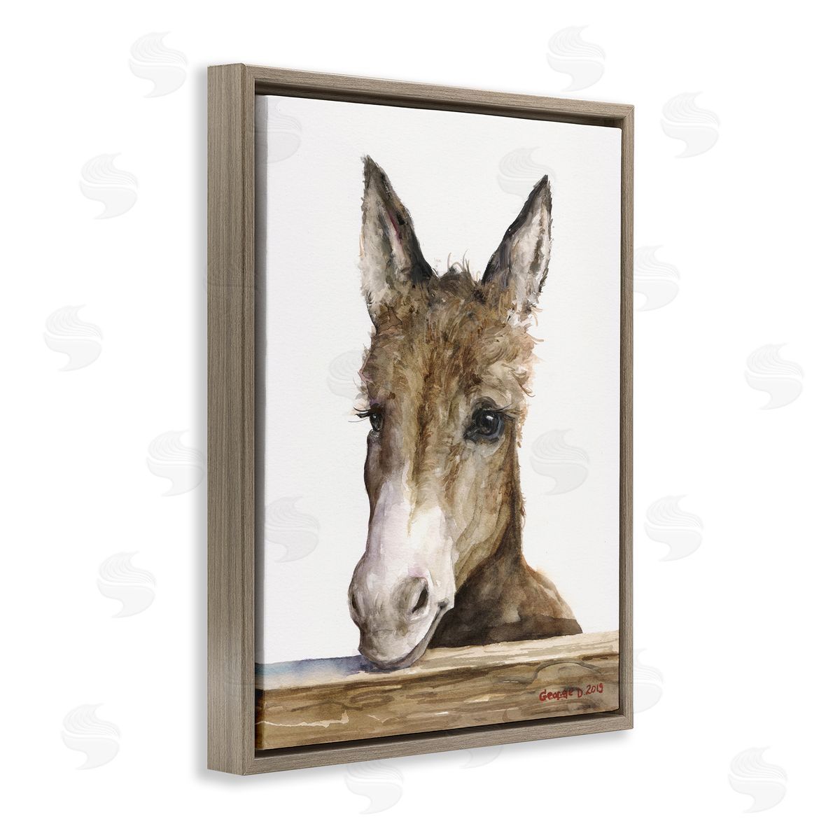 George Dyachenko Baby Donkey Portrait Adorable Farm Animal Brown Floater Frame Canvas Art