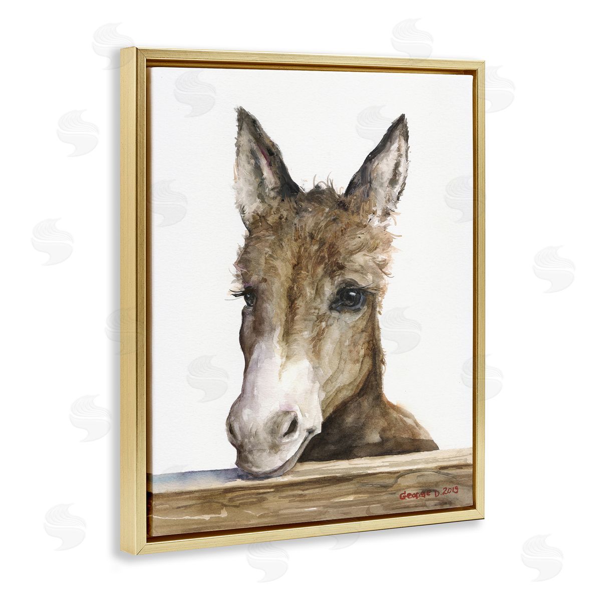George Dyachenko Baby Donkey Portrait Adorable Farm Animal Gold Floater Frame Canvas Art