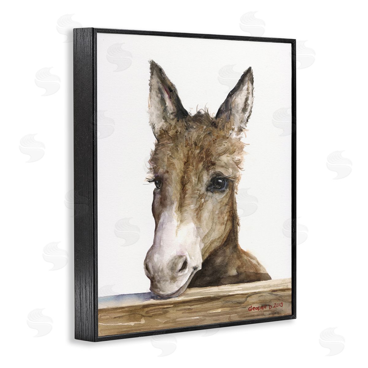 George Dyachenko Baby Donkey Portrait Adorable Farm Animal Black Framed Giclee Wall Art