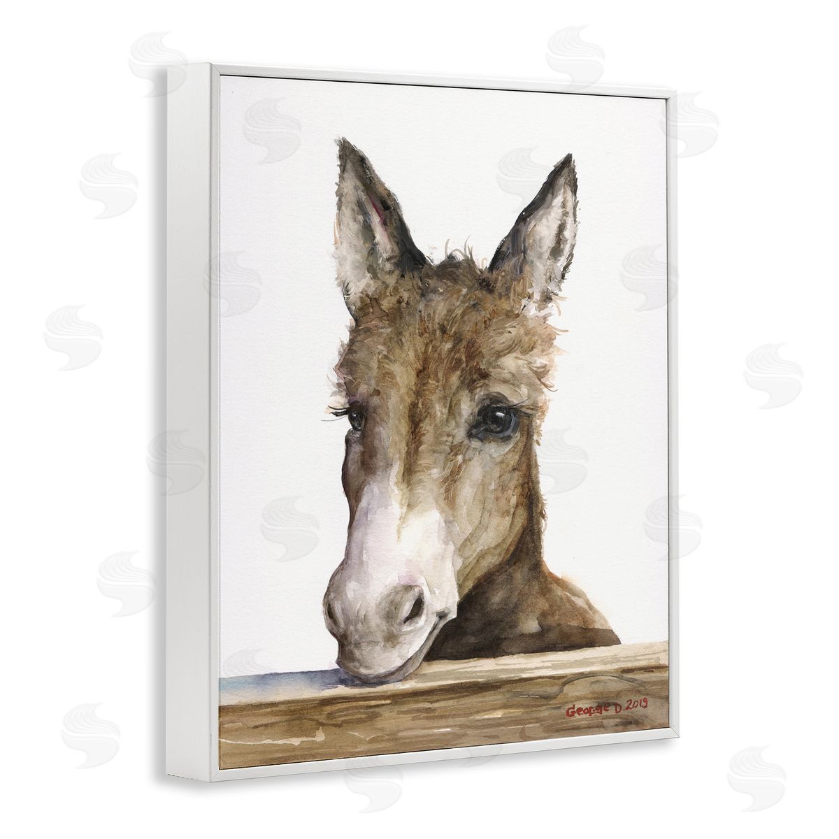 George Dyachenko Baby Donkey Portrait Adorable Farm Animal White Framed Giclee Wall Art