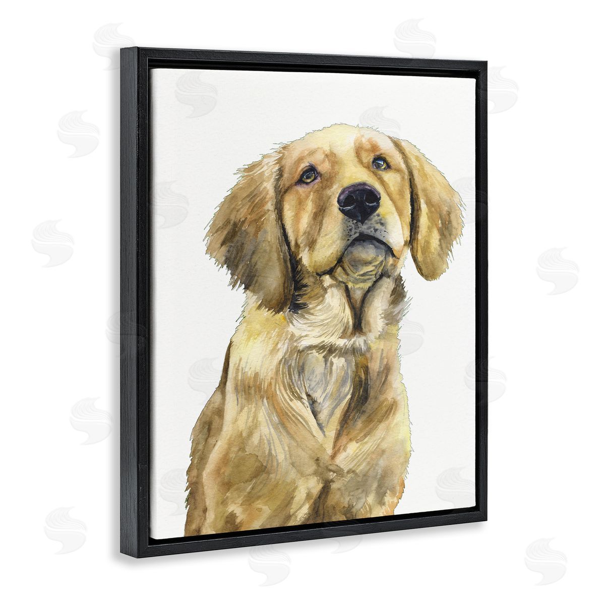 George Dyachenko Golden Retriever Puppy Portrait Soft Yellow Dog Black Floater Frame Canvas Art