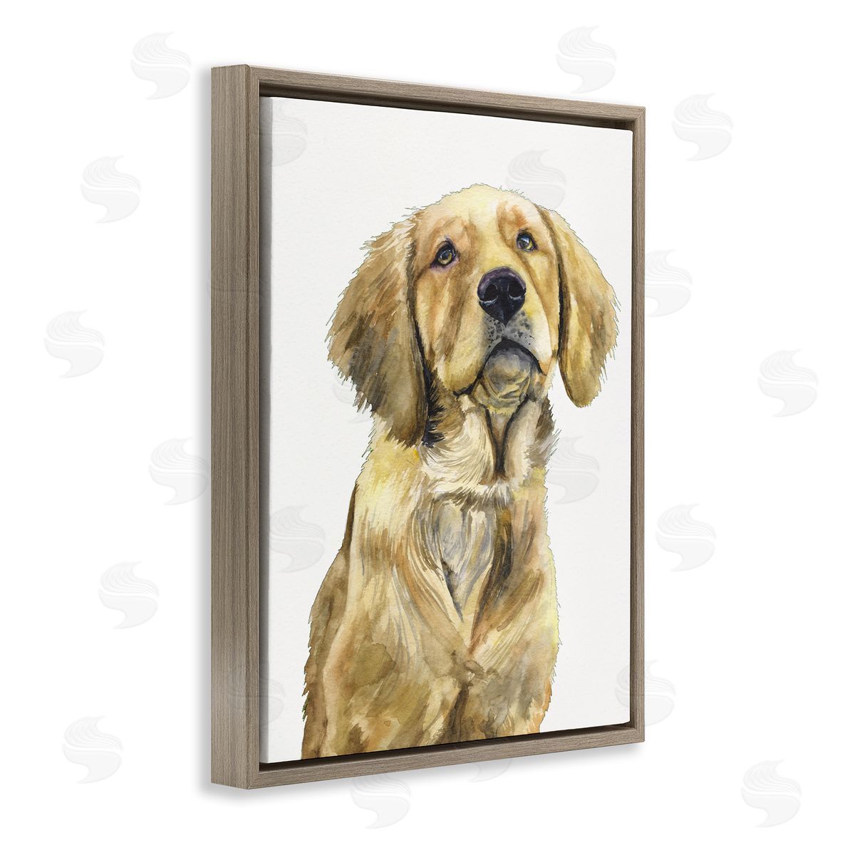 George Dyachenko Golden Retriever Puppy Portrait Soft Yellow Dog Brown Floater Frame Canvas Art