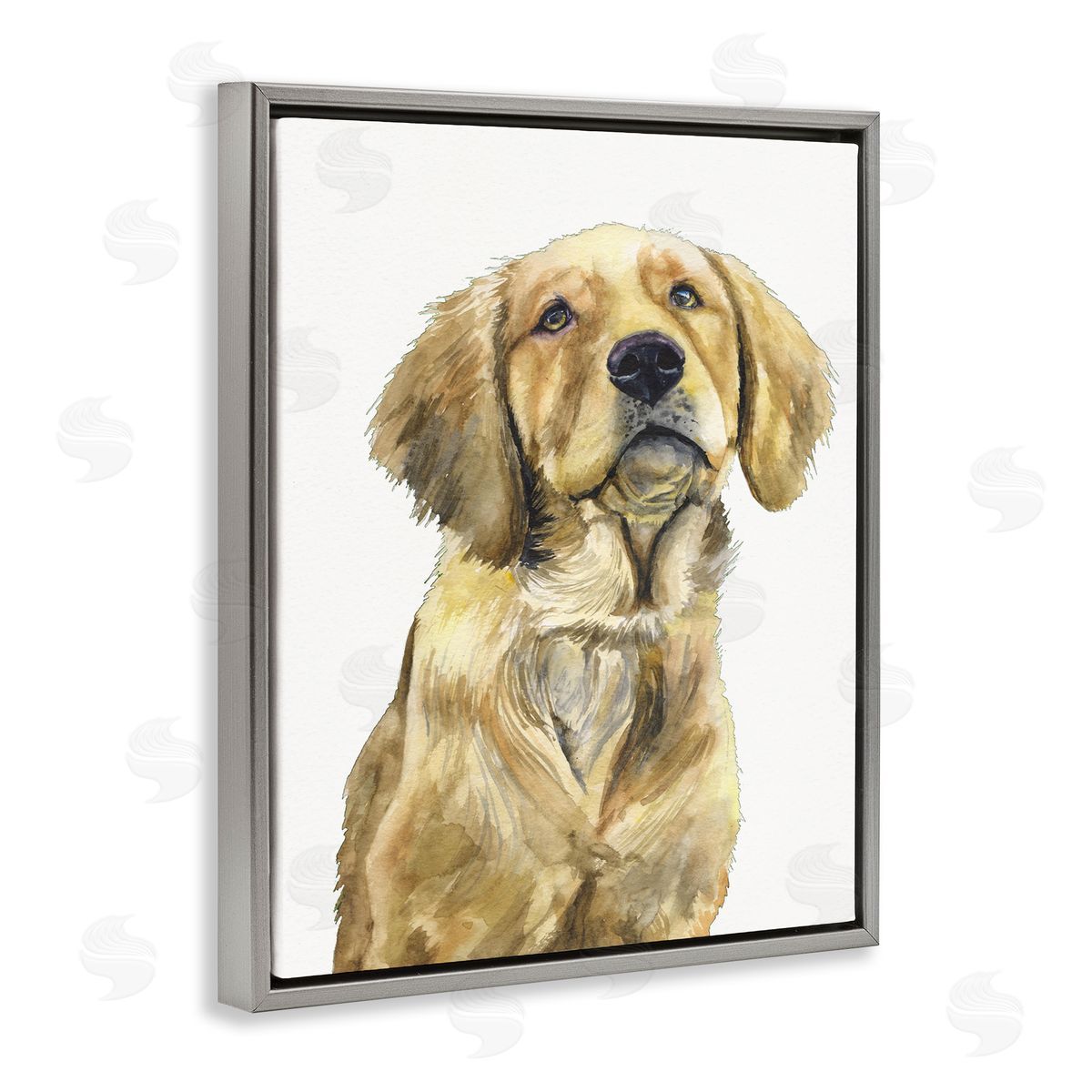 George Dyachenko Golden Retriever Puppy Portrait Soft Yellow Dog Gray Floater Frame Canvas Art