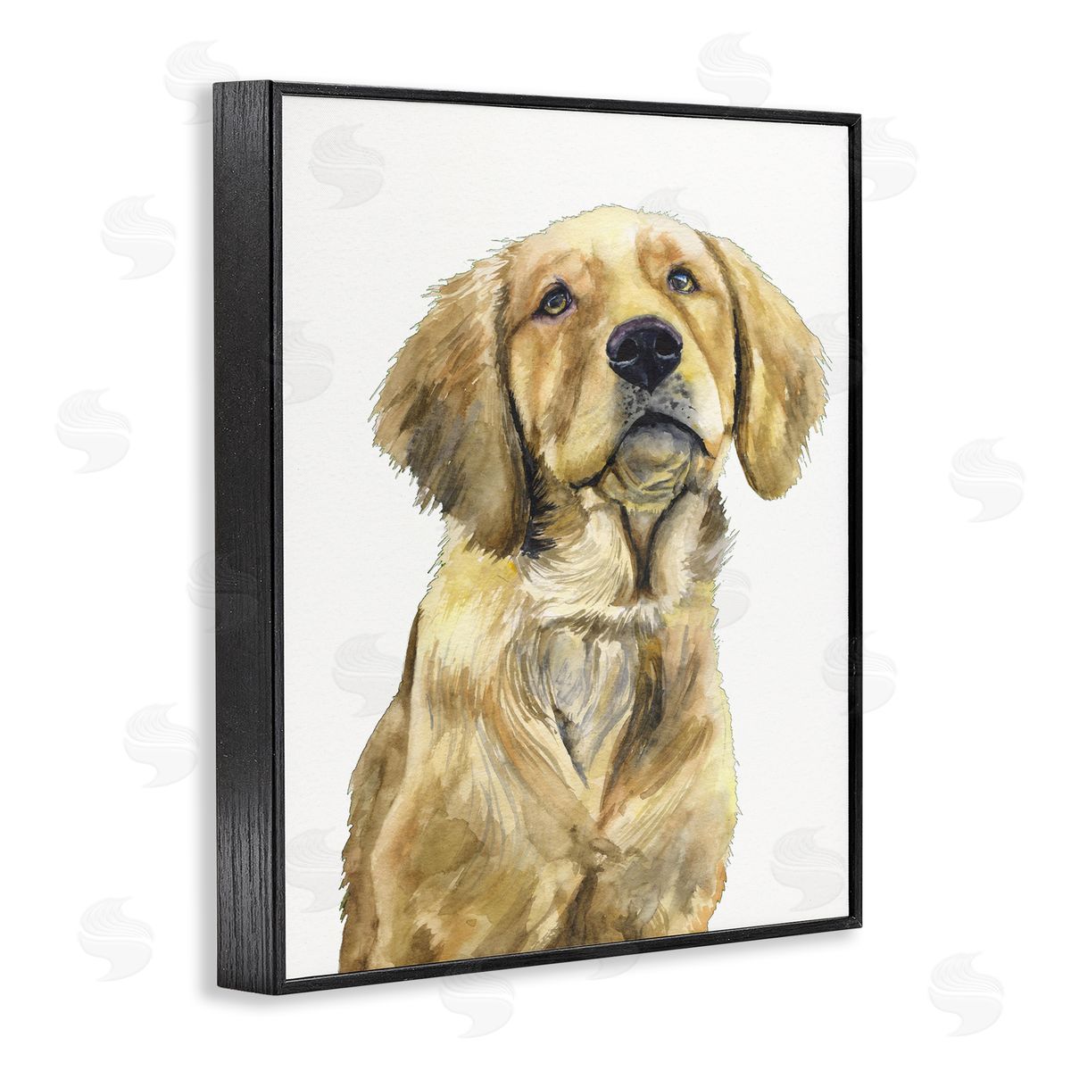 George Dyachenko Golden Retriever Puppy Portrait Soft Yellow Dog Black Framed Giclee Wall Art