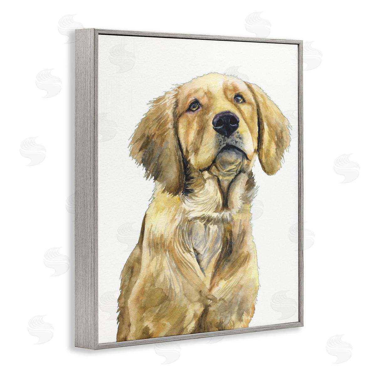 George Dyachenko Golden Retriever Puppy Portrait Soft Yellow Dog Gray Framed Giclee Wall Art