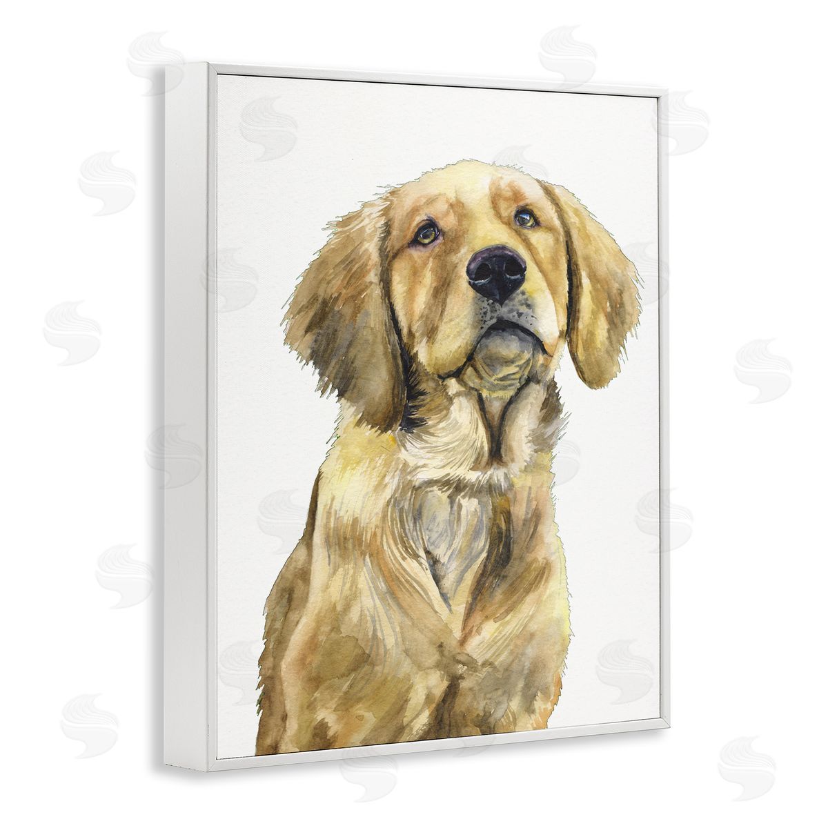 George Dyachenko Golden Retriever Puppy Portrait Soft Yellow Dog White Framed Giclee Wall Art