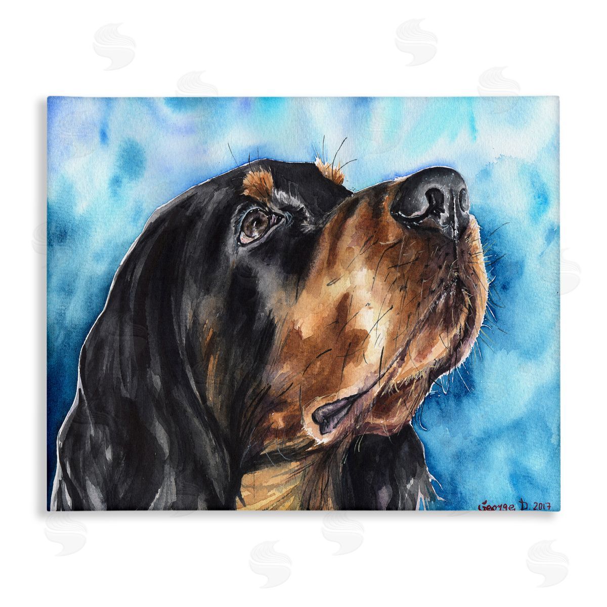 George Dyachenko Gordon Setter Dog Portrait over Vibrant Blue Canvas Wall Art