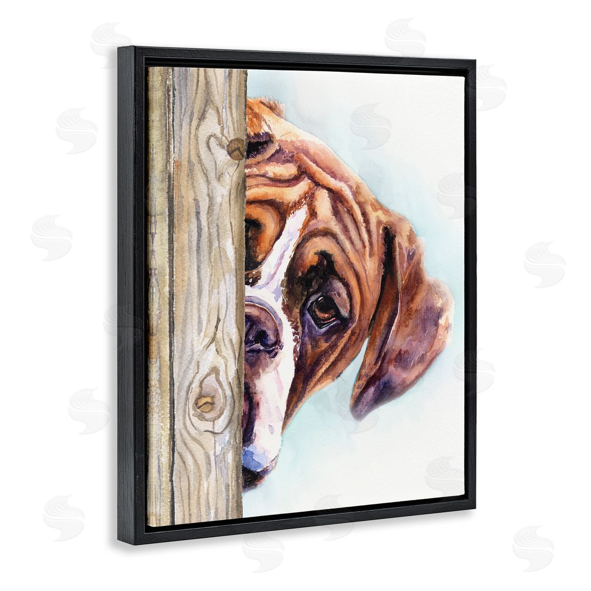 George Dyachenko Boxer Dog Hide and Seek Puppy Portrait Black Floater Frame Canvas Art