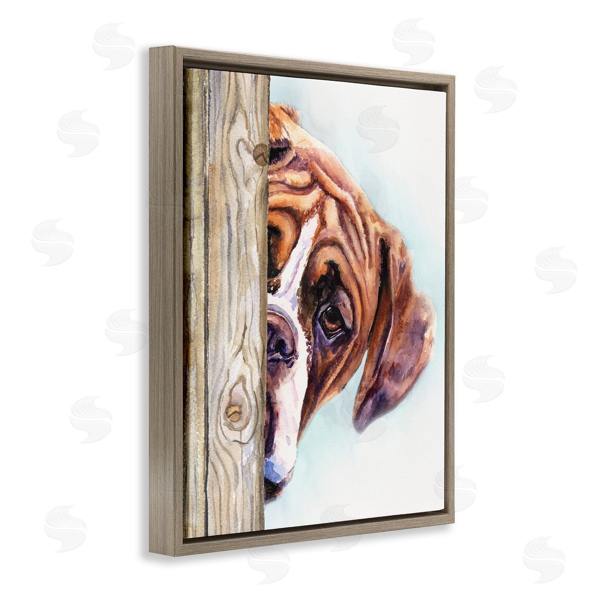 George Dyachenko Boxer Dog Hide and Seek Puppy Portrait Brown Floater Frame Canvas Art