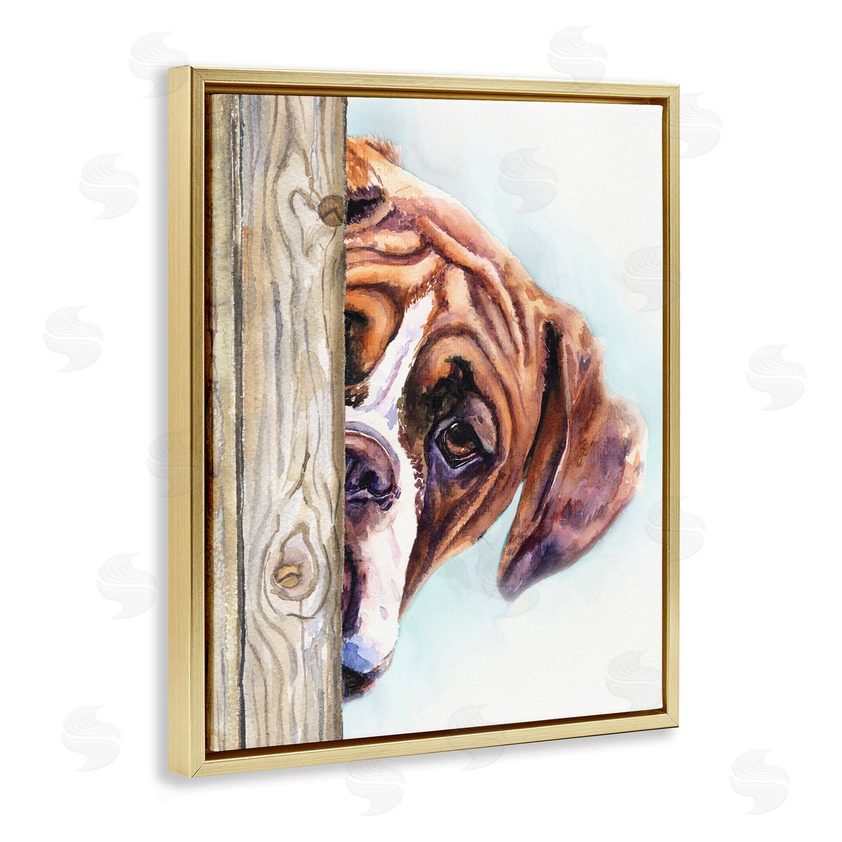 George Dyachenko Boxer Dog Hide and Seek Puppy Portrait Gold Floater Frame Canvas Art