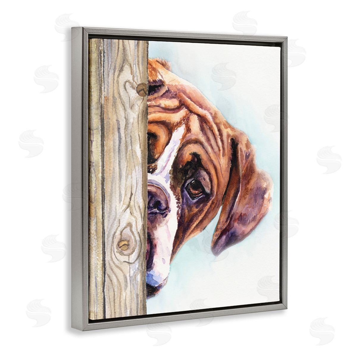 George Dyachenko Boxer Dog Hide and Seek Puppy Portrait Gray Floater Frame Canvas Art
