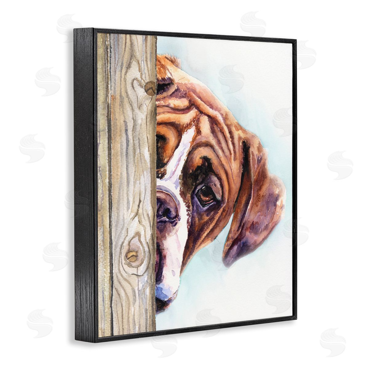 George Dyachenko Boxer Dog Hide and Seek Puppy Portrait Black Framed Giclee Wall Art